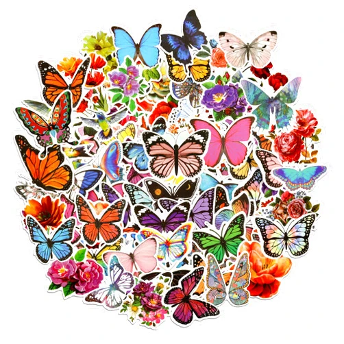 XIHIRCD 100pcs Mixed Butterfly Flower Stickers, Waterproof Small Butterfly Stickers Spring Floral Decals for Water Bottles Travel Luggage Laptop Scrapbooking Crafts Kids Adults