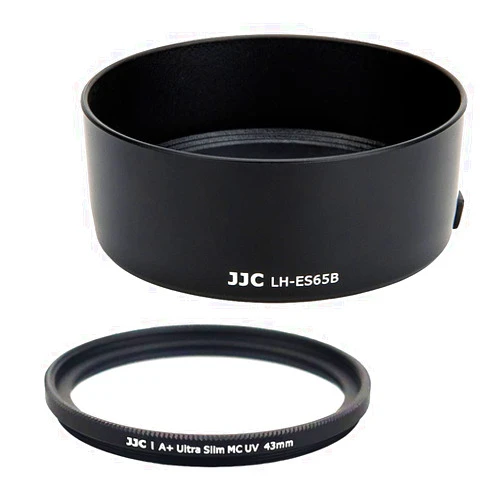 JJC RF 50mm Dedicated Reversible Lens Hood & UV Filter Kit Fit for Canon RF 50mm f/1.8 STM Lens Replaces Canon ES-65B Hood on Canon EOS R6 R5 RP R Cameras with Multi-Coated 43mm UV Filter