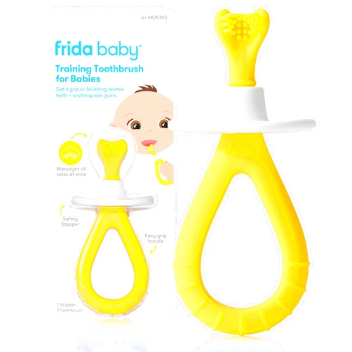 Frida Baby Training Toothbrush for Babies with Soft Silicone Bristles, Yellow