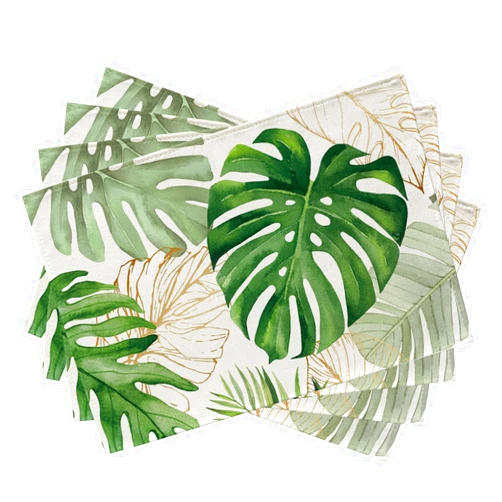 Seliem Spring Summer Palm Leaves Placemats Set of 4, Tropical Greenery Monstera Plant Dining Table Place Mats, Hawaii Seasonal Kitchen Decor Home Decoration 12 x 18 Inch