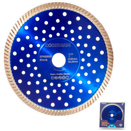 COREDIAM 7 Inch Diamond Blade, Diamond Turbo Blade, for Cutting Granite, Marble and Other Stones, Wet/Dry Cut, 7/8
