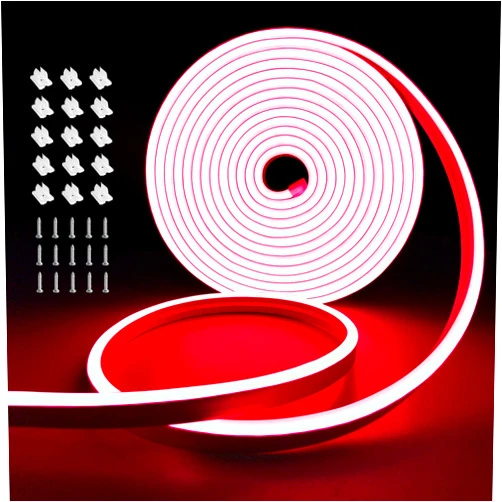 Segrass 16.4ft neon LED Light Strip Waterproof Flexible Neon LED Strip Lights 12v LED neon Rope Lights for Bedroom Room Outdoors Decor （Red/Power Adapter not Included