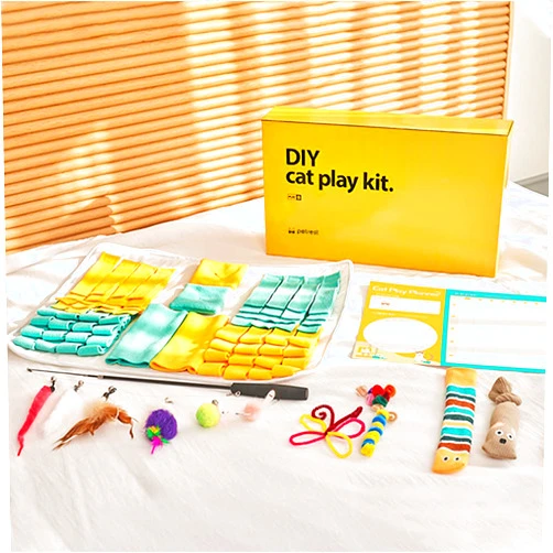 Petrest D.I.Y. Cat Play Kit Set B - Interactive, Fun Cat Toy Making Kit Including Nose-Work, Catnip Cushion, Fishing Pole, Pipe Cleaner, and Planner