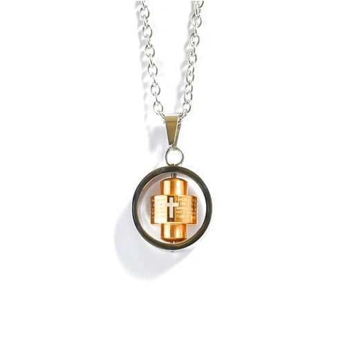 HUIZIUYUQI Rotatable Bible Verses Crucifix Faith Necklace for Men Women Prayers Anti Anxiety Pendant Necklace Inspirational Memorial Statement Stainless Steel Adjustable Link Chain Boyfriend Son Christmas New Year Gifts