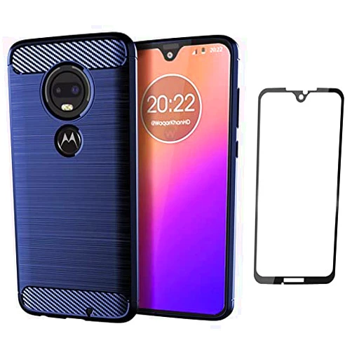 Asuwish Compatible with Moto G7/G7+/Revvlry Plus Case and Tempered Glass Screen Protector Cell Accessories Slim Silicone Phone Covers for Motorola G7Plus Moto7 XT1962-1 G 7 7G Tmobile T Revvlry+ Blue