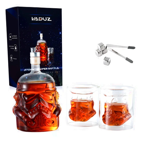 Vaduz Whiskey Decanter Set Transparent Creative with 2 Glasses,Gifts for Men,Whiskey Flask Carafe Decanter with 4 Whiskey Stones & Tong,Whiskey Carafe for Brandy,Scotch,Vodka,Gifts for Dad,Husband,Boyfriend