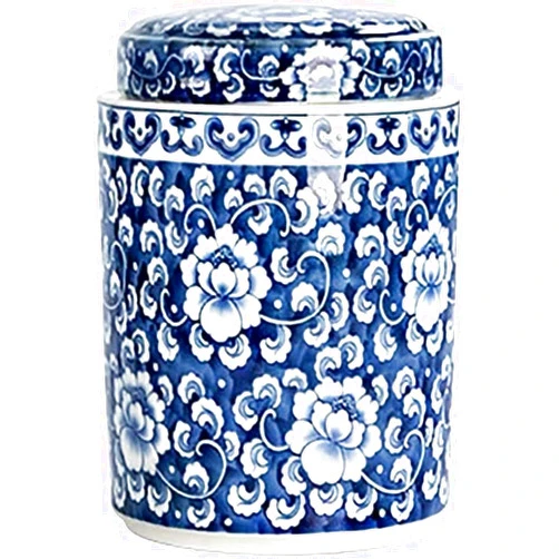 ROPCVAX Porcelain Vases Ceramic Ginger Jar Vase China Ming Style Porcelain Flowers Ceramic Covered Jar Vase Small Tea Caddy Airtight Can Decorative Storage Container Porcelain