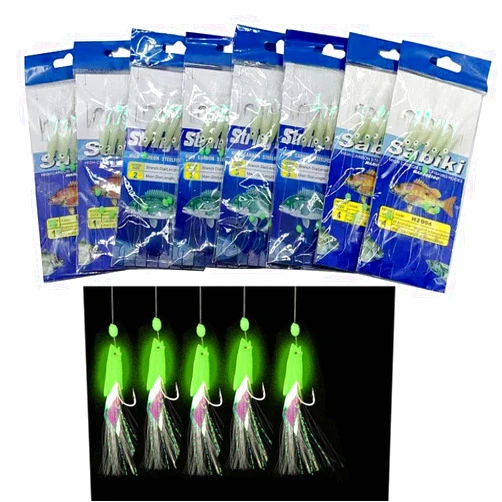 N\\A NA 8 Packs/40 Hooks Size 1#/2#/3#/4# Luminous Sabiki Rigs Fishing Flasher Lures Bait Rigs Fish Skin Glow Fishing Lure Fishing Beads High Carbon Hooks for Fresh/Saltwater