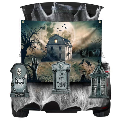 MGahyi Halloween Trunk or Treat Archway Garage Decoration with Tombstones,Spider Web for Car Garage Door Archway Car Decor Outdoor Trunk or Treat Party Supplies (Tombstones Style)