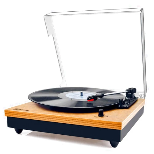 Popsky Record Player, Popsky Vintage Turntable 3-Speed Bluetooth Record Player with Speaker, Portable LP Vinyl Player, RCA Jack, Natural Wood
