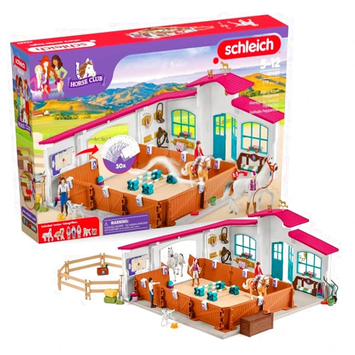 Schleich Horse Club Peppertree Riding Arena 179-Piece Horse Playset with Riding Arena Stable Set, 2 Horses, 3 Horse Rider Figurines and Horse Toys for Girls & Boys Ages 5+