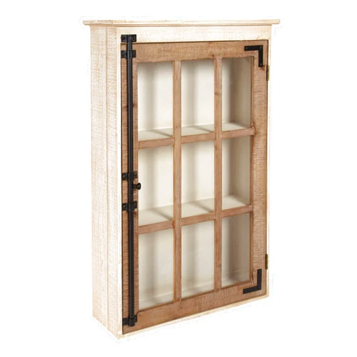 Kate and Laurel Hutchins Decorative Farmhouse Wood Wall Storage Cabinet with Window Pane Glass Door, Rustic and White