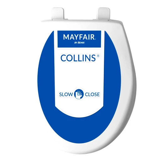 Mayfair Collins Slow Close Toilet Seat, Durable Plastic Seat with Extra Stability Bumpers and Secure Hinges, Made in USA, Round, White