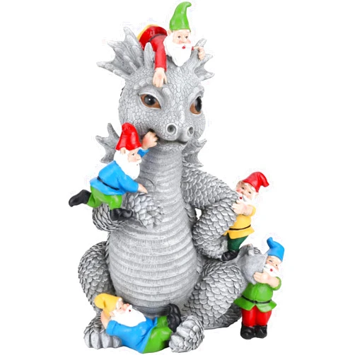 Sraseenomy Dragon Gnome Statues Outdoor Decor,7” Funny Dinosaur with Gnome Garden Statues，for All Season Lawn Decor, Garden Decoration, Gardening Gift for Women