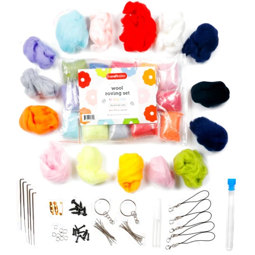 Incraftables Wool Needle Felting Kit (15 Colors). Best Wool Felting Kits for Beginners, Pros, Adults & Kids. Wool Roving Felt Supplies Starter Set with Plastic Eyes, Landyads, Keychains & Glue