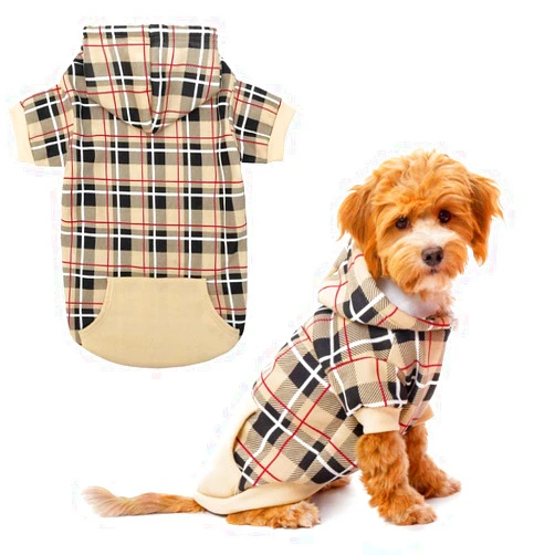 EXPAWLORER Plaid Dog Hoodie - British Style Soft and Warm Dog Sweater with Leash Hole, Hooded Cold Weather Clothes, Dog Sweatshirt, Outfits, Winter Coat for Small Medium Large Dogs