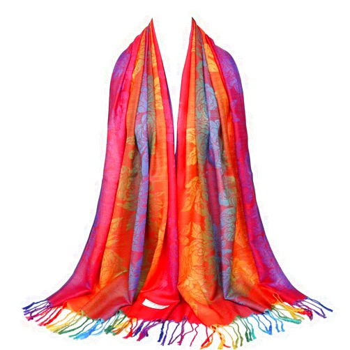 Neelamvar Colorful flowers Jacquard cotton pashmina Women Wrap Shawl tassels Scarves