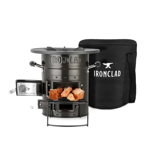 UMEBEAM Supply Rocket Stove – Camping Wood Stove for Emergency Preparedness, Survival, Off Grid Living Supplies – Portable Wood Burning Stove with Canvas Storage Bag and Fuel Support System