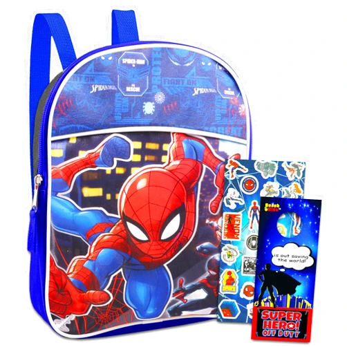 Marvel Shop Spiderman Mini Backpack for Kids - 2 Pc Bundle With 11'' Marvel Spiderman Preschool Backpack for Boys, Girls, and Spiderman Stickers (Spiderman School Supplies)