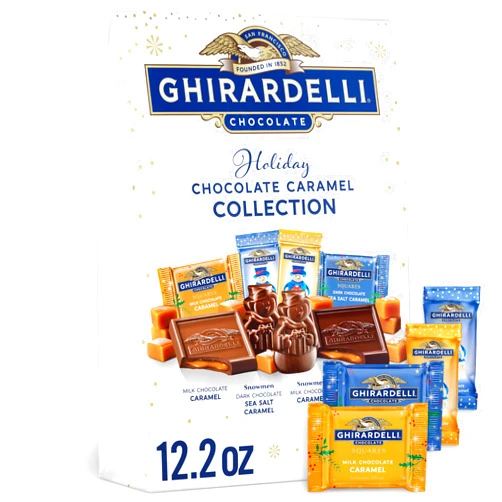 Ghirardelli Holiday Caramel Collection, Milk and Dark Chocolate Squares, Snowmen Assortment, 12.2 oz