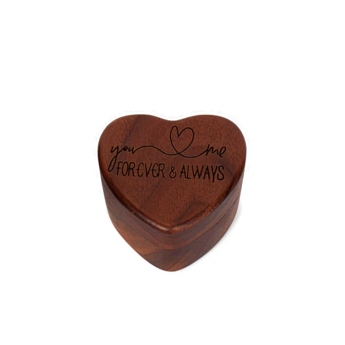 Anuj Overseas Wooden Heart shape Ring box Engraved for Proposal, Engagement, Wedding (Pattern F- Forever and Always)