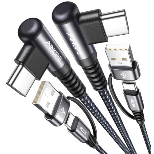 AINOPE 100W USB C to USB C 2-Pack 6.6ft Type C Charger Fast Charging Cable Right Angle PD4.0 QC5.0 fit for MacBook Pro/Air iPad Pro/Air Samsung Galaxy