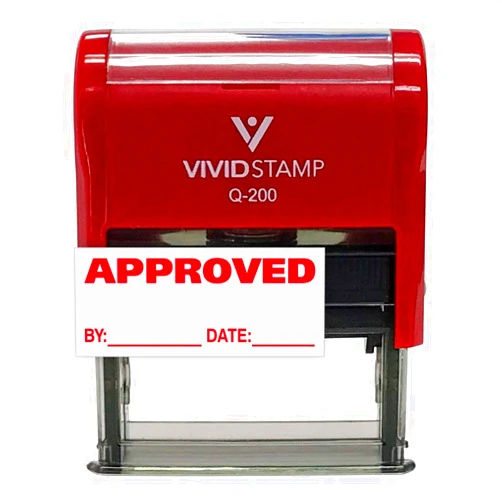 Vivid Stamp Approved w/by Date Line Self-Inking Office Rubber Stamp (Red) - Medium