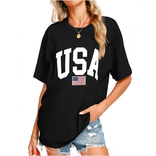 KESIHAN Womens USA T Shirt American Flag Patriotic Shirts Womens Graphic T Shirts Round Neck Short Sleeve Tops