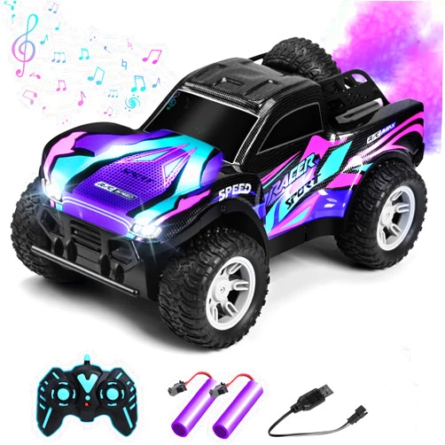 RacingFun RC Cars 1:16 Remote Control Car for Boys 4-7 8-12,All Terrain Rechargeable Remote Control Truck for Kids, 2.4GHz Rc Monster Truck with Bodylight&Music&Spray, 20KM/H Car Toys for Ages 5-7, 8-13 Purple