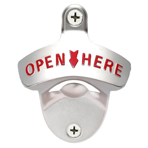 Jumiok Stainless Wall Mount Beer Bottle Cap Opener Open Here, Matte Silver Soda Bottle Top Opener Post Mounted