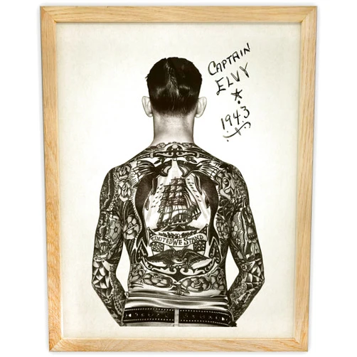 Lone Star Art Tattoo Decor - Tattooed Man - Captain Elvy - 11x14 Framed Art Print - Perfect Tattoo Shop Decor, Tattoo Artist Gifts, Tattoo Sign and Decorations for Parlor