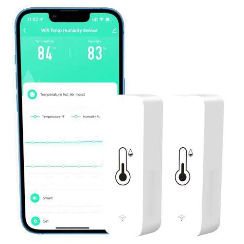 PHOVOLT WiFi Hygrometer Thermometer Sensor for Home, Indoor Outdoor Wireless Temperature Humidity Sensor Monitor with Remote App Notification Alert, Work with Tuya app, for Home Greenhouse (2-Pack)