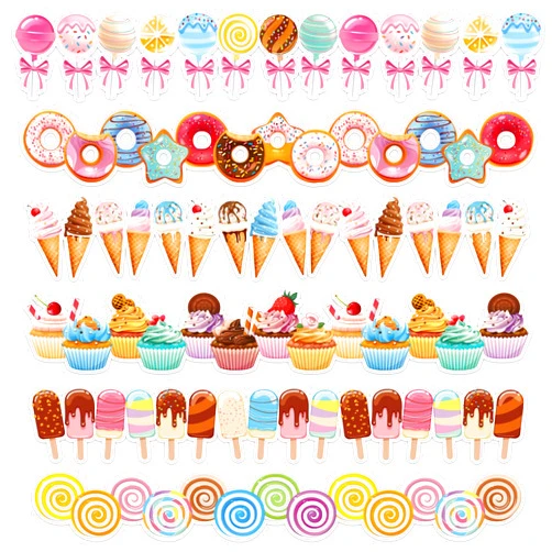 Whaline 69Ft Candyland Bulletin Board Borders Colorful Ice Cream Lollipop Cupcakes Adhesive Trim Border for Summer School Classroom Office Party Decoration