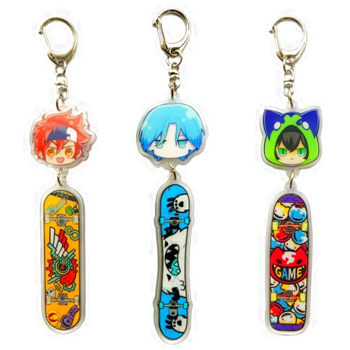 JCvCX 3pcs Dualside Reki Langa Skateboard Keychains Reki Kyan Cosplay Cute Skateboard Keychain Car Keychain Key Ring Langa Hasegawa Miya