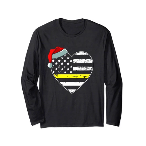 Christmas Cloths Women Men Dispatcher Pajama American Flag Dispatcher Christmas Pajama 911 Dispatch Xmas Long Sleeve T-Shirt