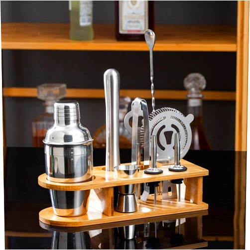 WESLNN Stainless Steel Cocktail Shaker Mixer Drink Set Bartender Bar Tool,Cocktail Shaker Set with Bamboo Stand, Professional Bartending Tools,350ML