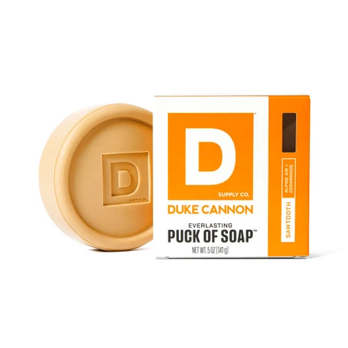 Duke Cannon Supply Co. Bar Soap Puck - Men's Rounded Bar Soap with Masculine Scents - Disc-Shaped Mens Soap - Hydrating & Deep Cleaning - All Skin Types - Sawtooth, 5 oz