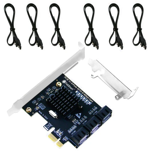 FebSmart PCIE 3.0 X1 to 6-Ports 6Gbps Max Speed SATA III Expansion Card, ASMedia ASM1166 None-Raid PCIE 3.0 SATA III Card, Plug and Play on Windows OS, MAC OS, and Linux Systems (FS-S6X1-Pro)