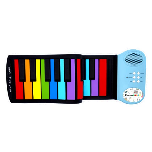 PicassoTiles® PT49 Kid's 49-Key Flexible Roll-Up Educational Electronic Digital Music Piano Keyboard w/Recording Feature, 8 Different Tones, 6 Educational Demo Songs & Build-in Speaker - Rainbow