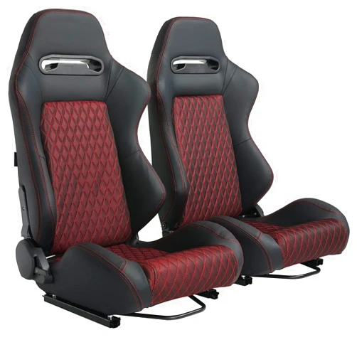 WTRAVEL Racing Seats 2 Pcs Reclinable Bucket Seats with 2 Sliders Adjustable PU Leather Seats Universal Sport Seats for Cars (Black Claret, 35.1