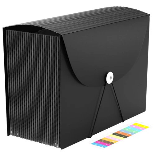 TOPCJ 24 Pockets Expanding File Folder,Accordion File Organizer,Document Organizer Letter Size,Expandable Filing Box,Special Designed for Portable Use,Accordian Folders,Plastic (Black)