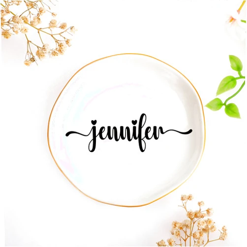 JoycuFF Jennifer Personalized Name Ceramic Jewelry Tray, Mothers Day Christmas Anniversary Engagement Birthday Gifts for Women Couples, Trinket Dish for Rings Earrings Necklaces Bracelets Keys
