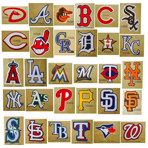 MLB 30 MLB Stickers Complete Set. All 30 Baseball Teams. Major League Baseball Team Logo Pack. Yankees Red Sox Dodgers Cubs Giants Tigers Braves White Mets Angels Indians Rangers Pirates Reds Astros Twins