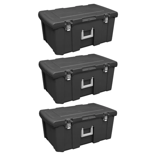 Sterilite 3 Pack Wheeled Footlocker, Lockable Plastic Utility Storage Container, Black