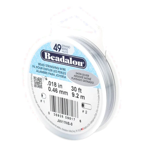 Beadalon 49 Strand Stainless Steel Bead Stringing Wire, .018 in / 0.46 mm, Satin Silver, 30 ft / 9.2 m
