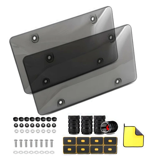 Jkjnqnq License Plate Cover License Plate Frames: 2 PCS License Plate Protector - Plastic car Front/Rear License Plate Cover with Screw Cap for US Standard Cars (Transparency)