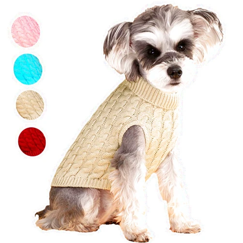 Bwealth Small Dog Pullover Sweater, Cold Weather Cable Knitwear, Classic Turtleneck Thick Warm Clothes for Chihuahua, Bulldog, Dachshund, Pug, Yorkie (Khaki, X-Small)