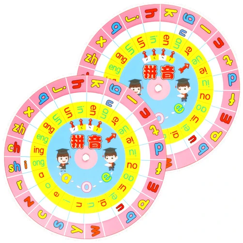 HannaFires 2-Pieces Mandarin Chinese Pinyin Learning Wheel Cards – Pink Rotating Pronunciation Chart, Portable Language Study Tool, Pinyin Guide Flashcards