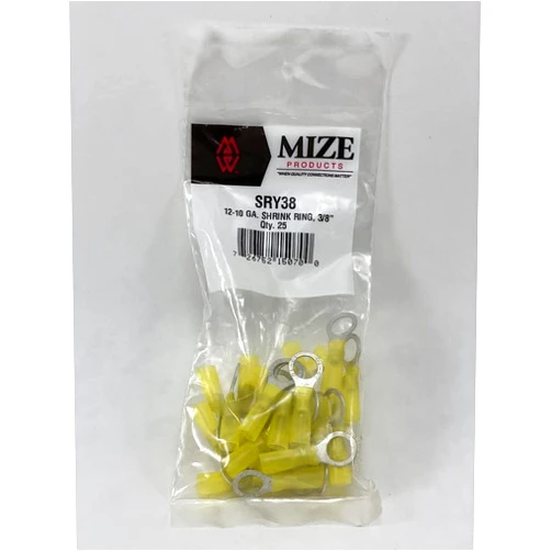 Mize 25 Pc Yellow Size 12-10 GA Heat Shrink Ring Connector (3/8in)