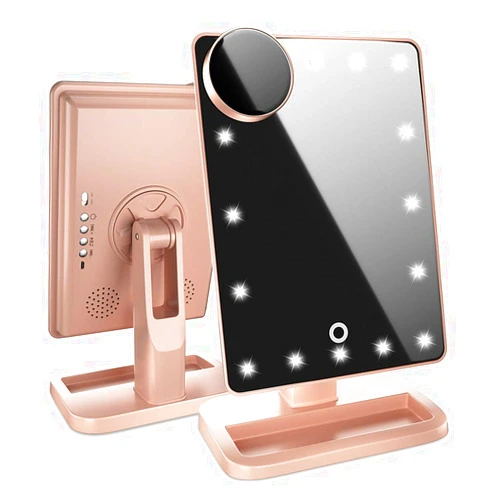 BeautifyBeauties Lighted Makeup Mirror, Vanity Mirror with Bluetooth, 360° Rotation, Adjustable Brightness, Touch Screen, Detachable 10X Magnification Spot Mirror, Rechargeable by Beautify Beauties